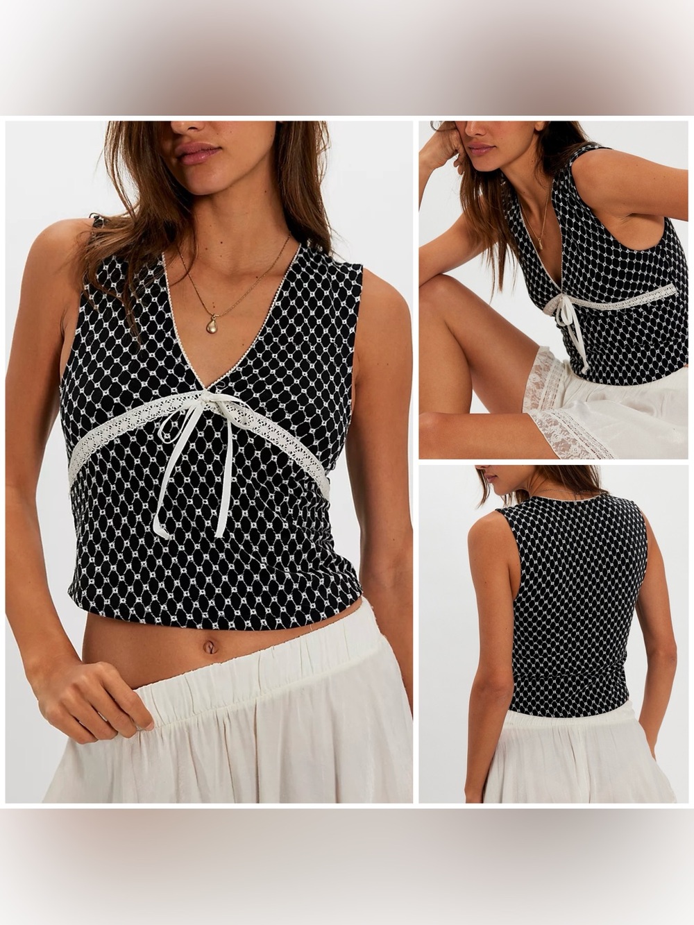 NWOT Free People Good Graces Top - black combo - XS, Large